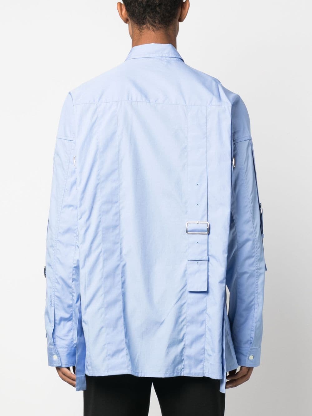 Shop Ambush Belted Cotton Long-sleeve Shirt In Blue