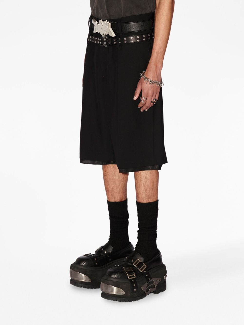 Shop Ambush Double-waist Virgin-wool Shorts In Black