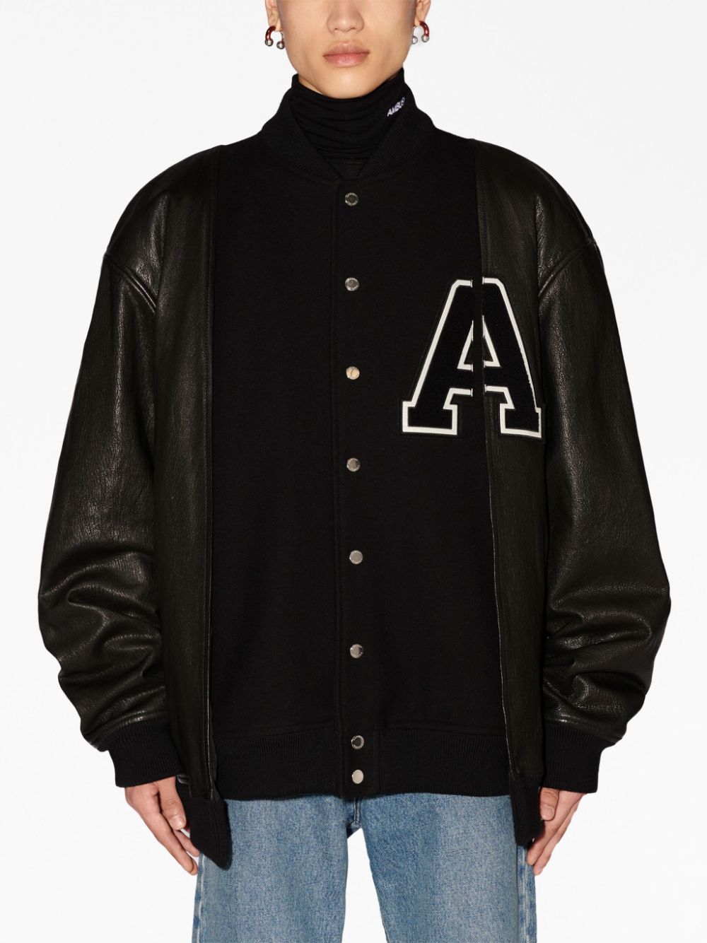 Shop Ambush Panelled Varsity Leather Jacket In Black