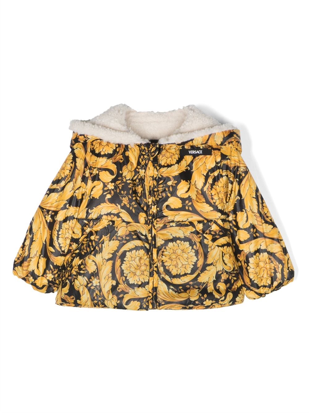 Versace Babies' Logo-patch Barocco-print Padded Jacket In 黑色