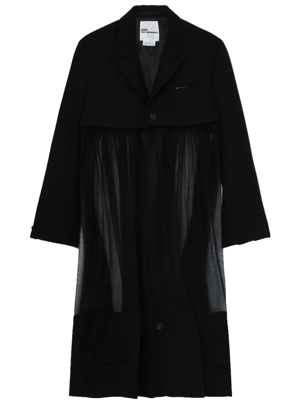 Noir Kei Ninomiya sheer-panel mid-length coat - Black