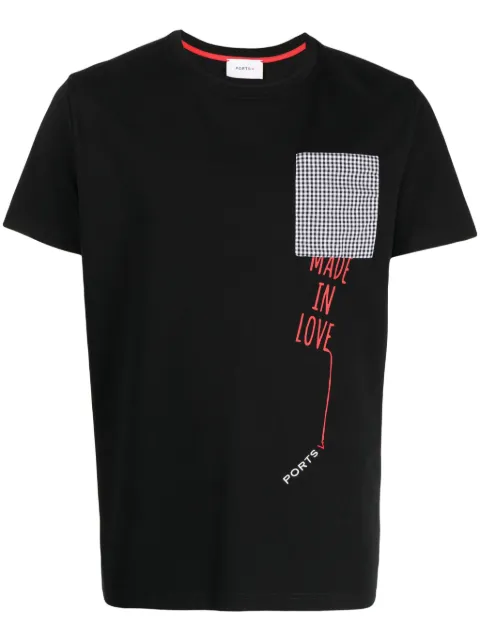 Ports V logo-embroidered check-print T-shirt