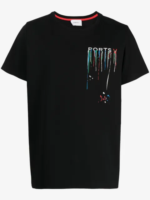Ports V paint-splatter print T-shirt