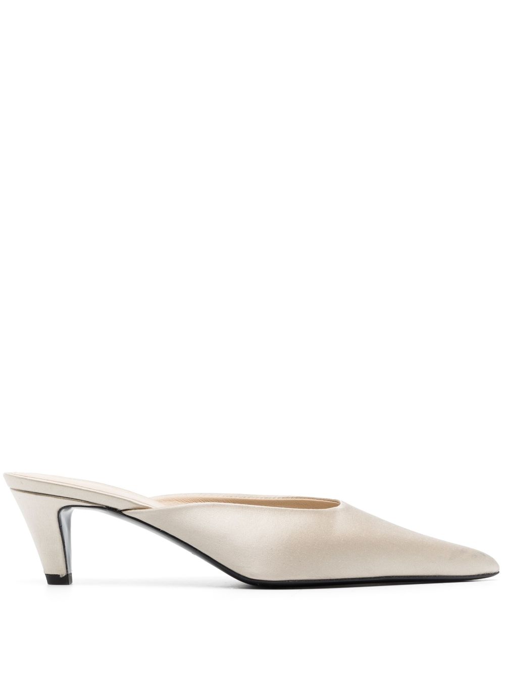 Shop Totême 55mm Pointed-toe Satin Mules In Neutrals