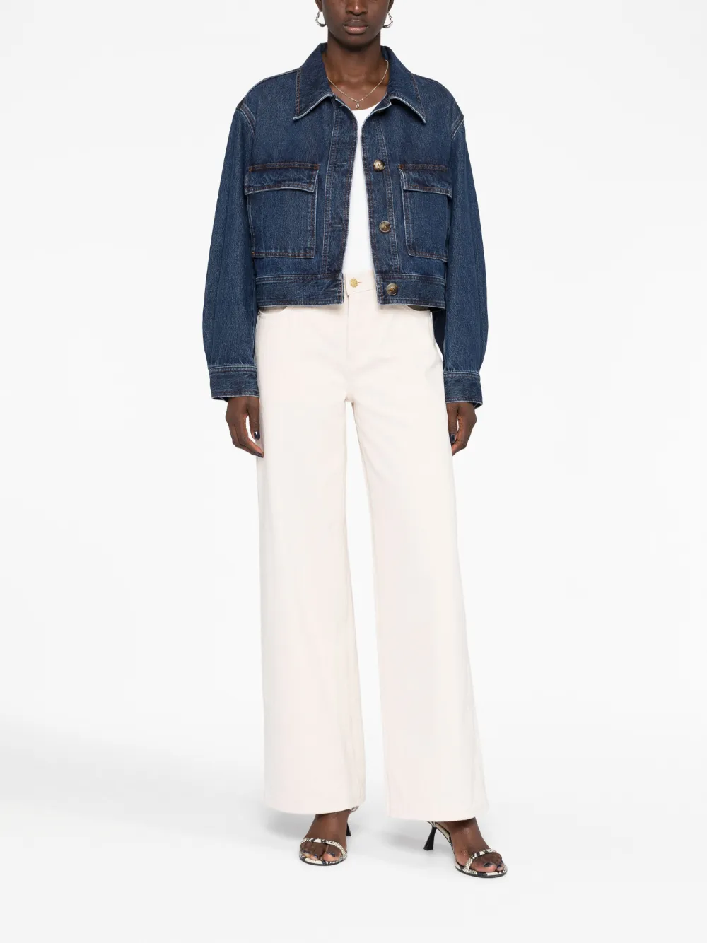 Shop Totême Cropped Denim Jacket In Blue