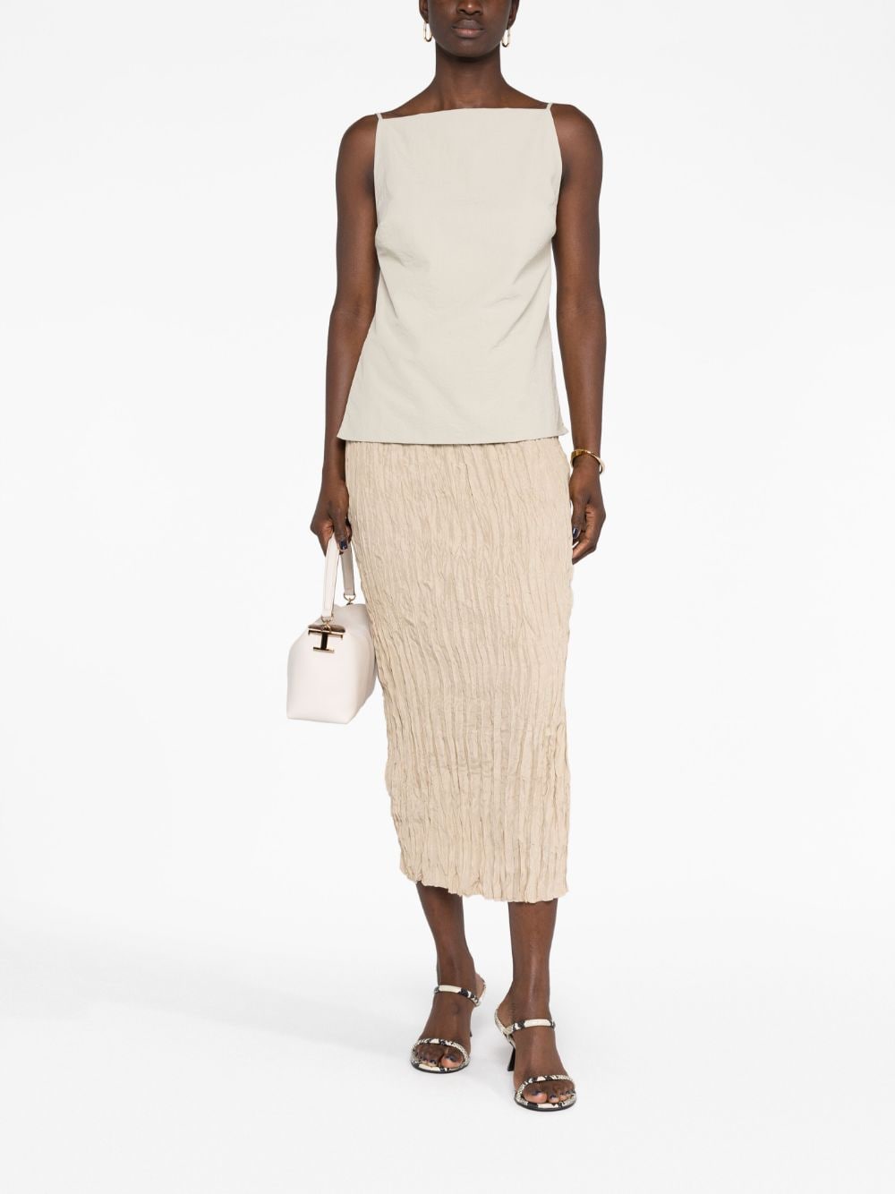 Shop Totême Crinkled High-waist Midi Skirt In Neutrals