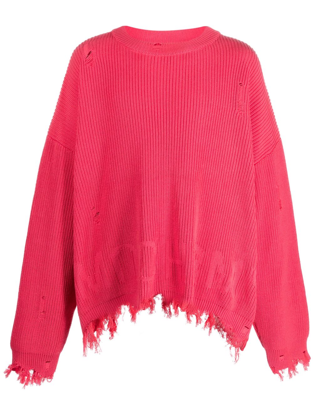 Monochrome Ribbed-knit Ripped Jumper In Pink