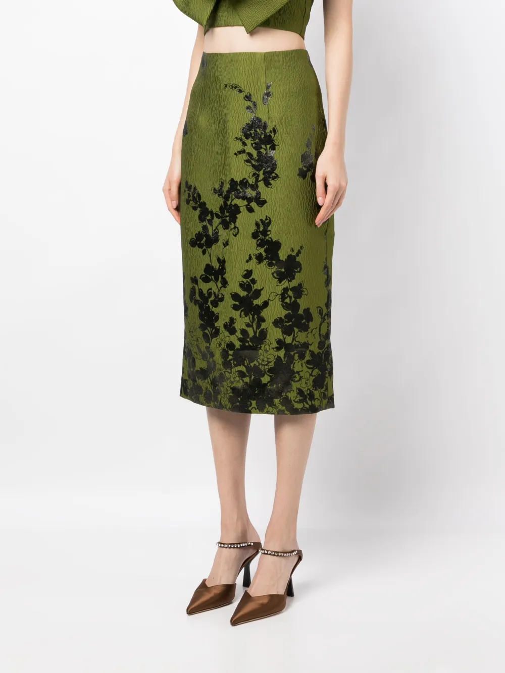 Green floral hotsell pencil skirt