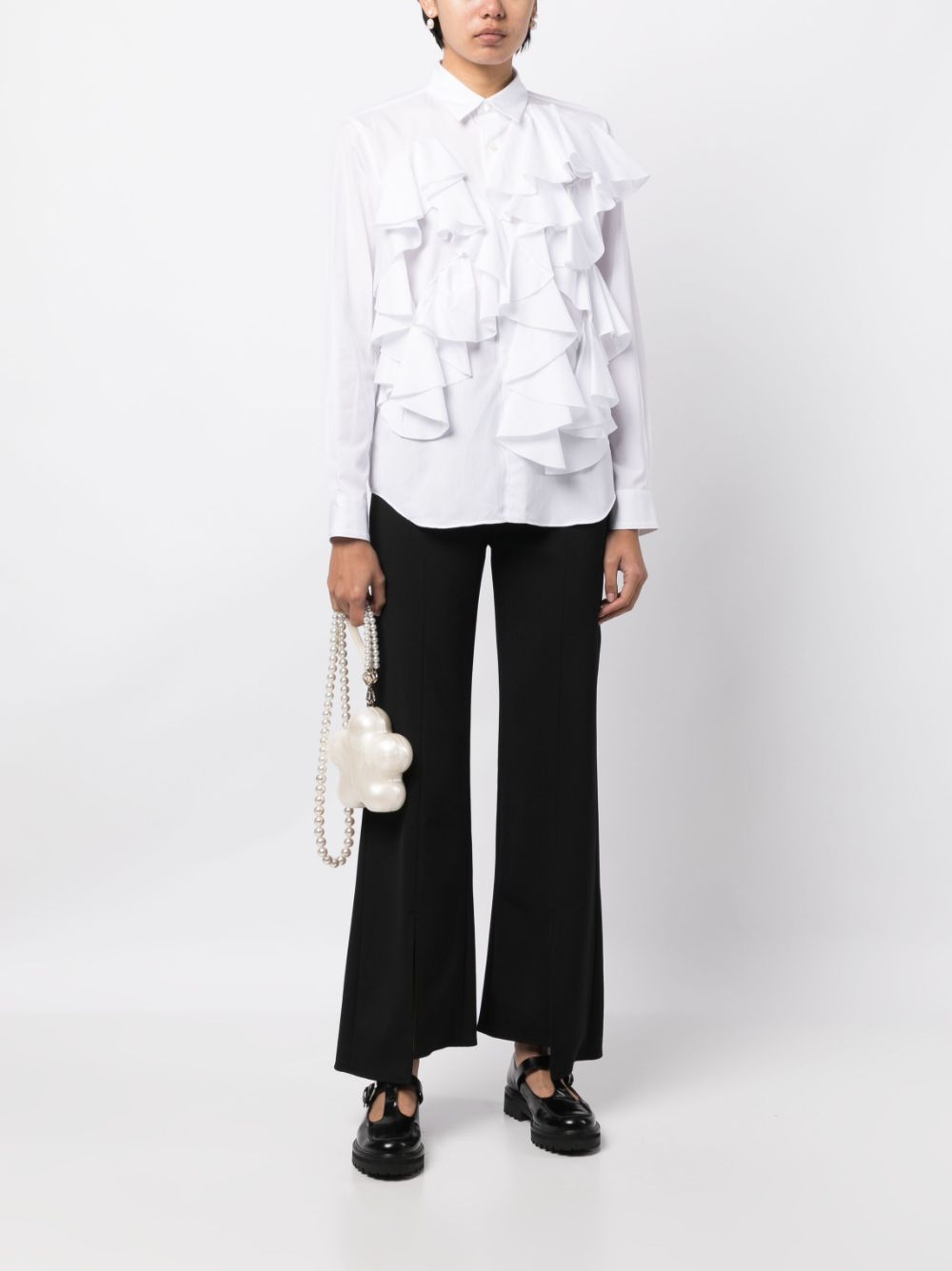 Comme Des Garçons Comme Des Garçons ruffled buttoned cotton shirt - Wit