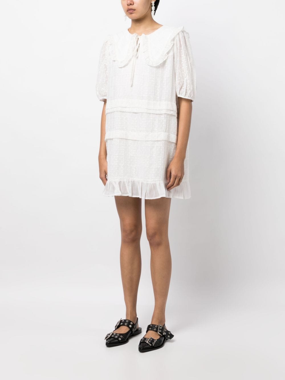 Shop B+ab Bib-collar Textured Short Dress In White