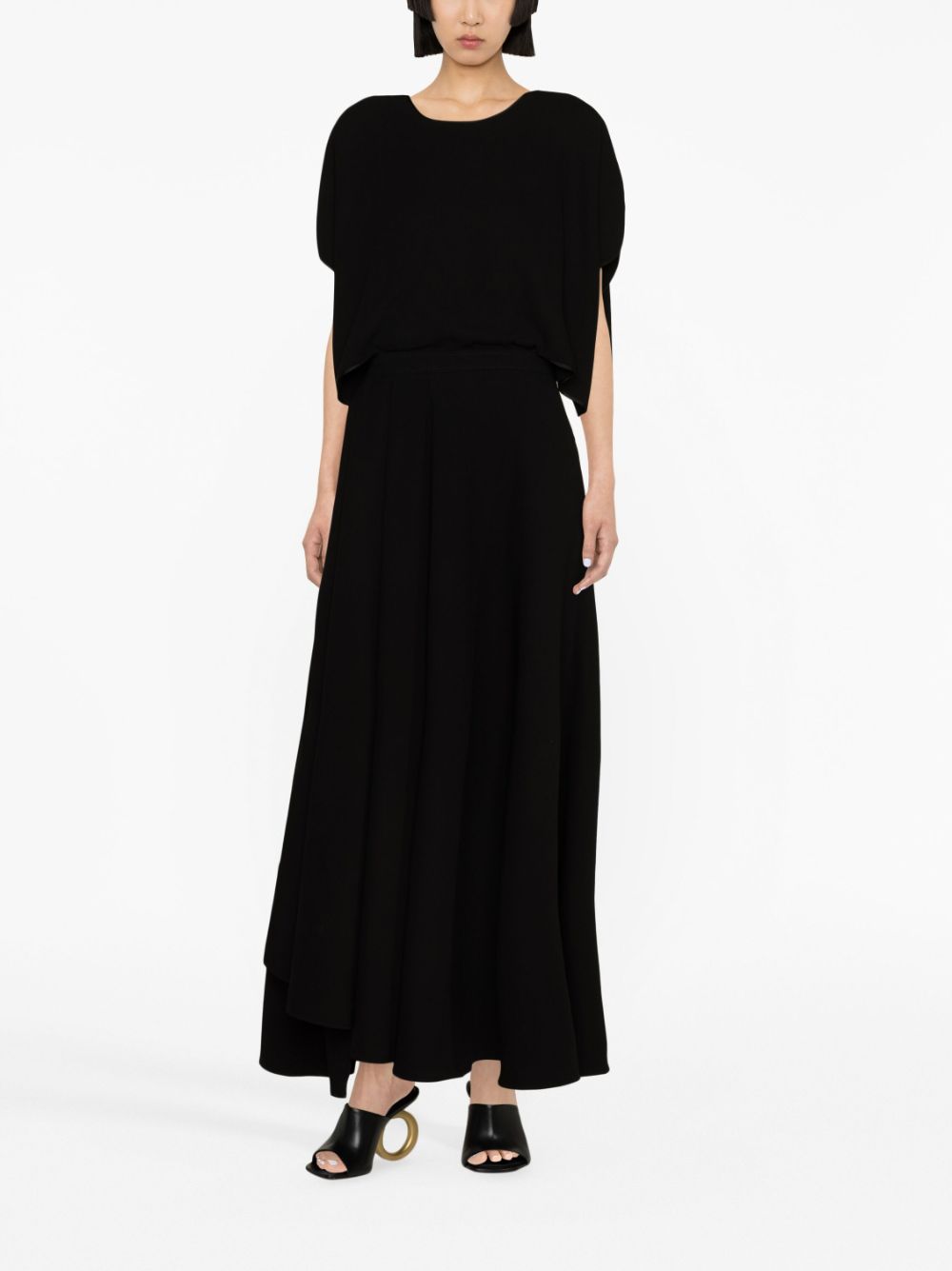 STYLAND short-sleeve draped maxi dress - Zwart