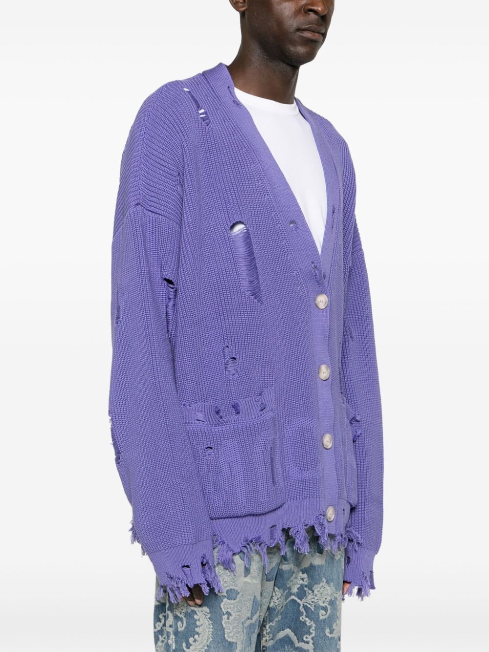 Shop Monochrome Gipsy Distressed Cardigan In Purple