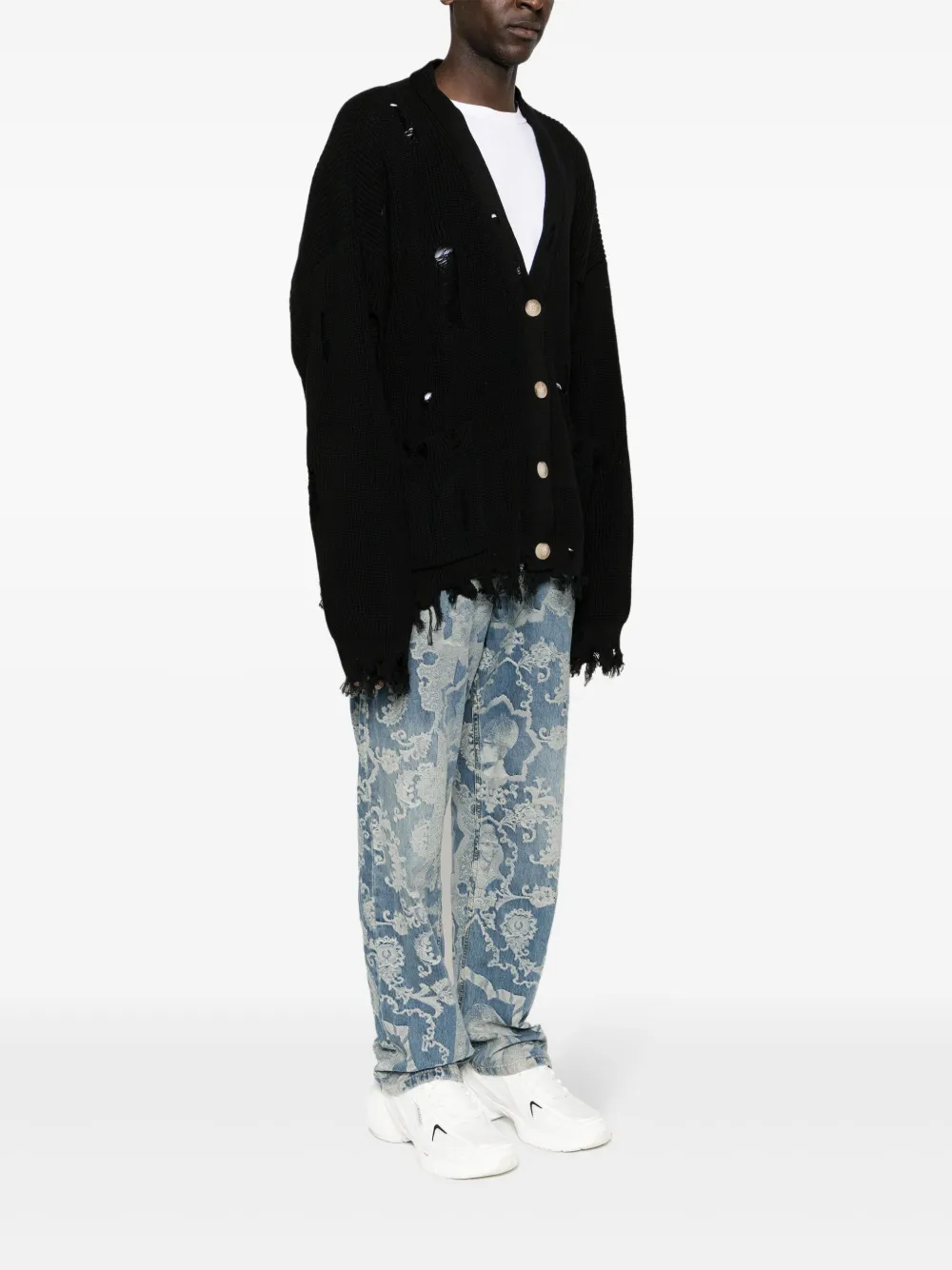 Monochrome Gipsy Distressed Cardigan In Black