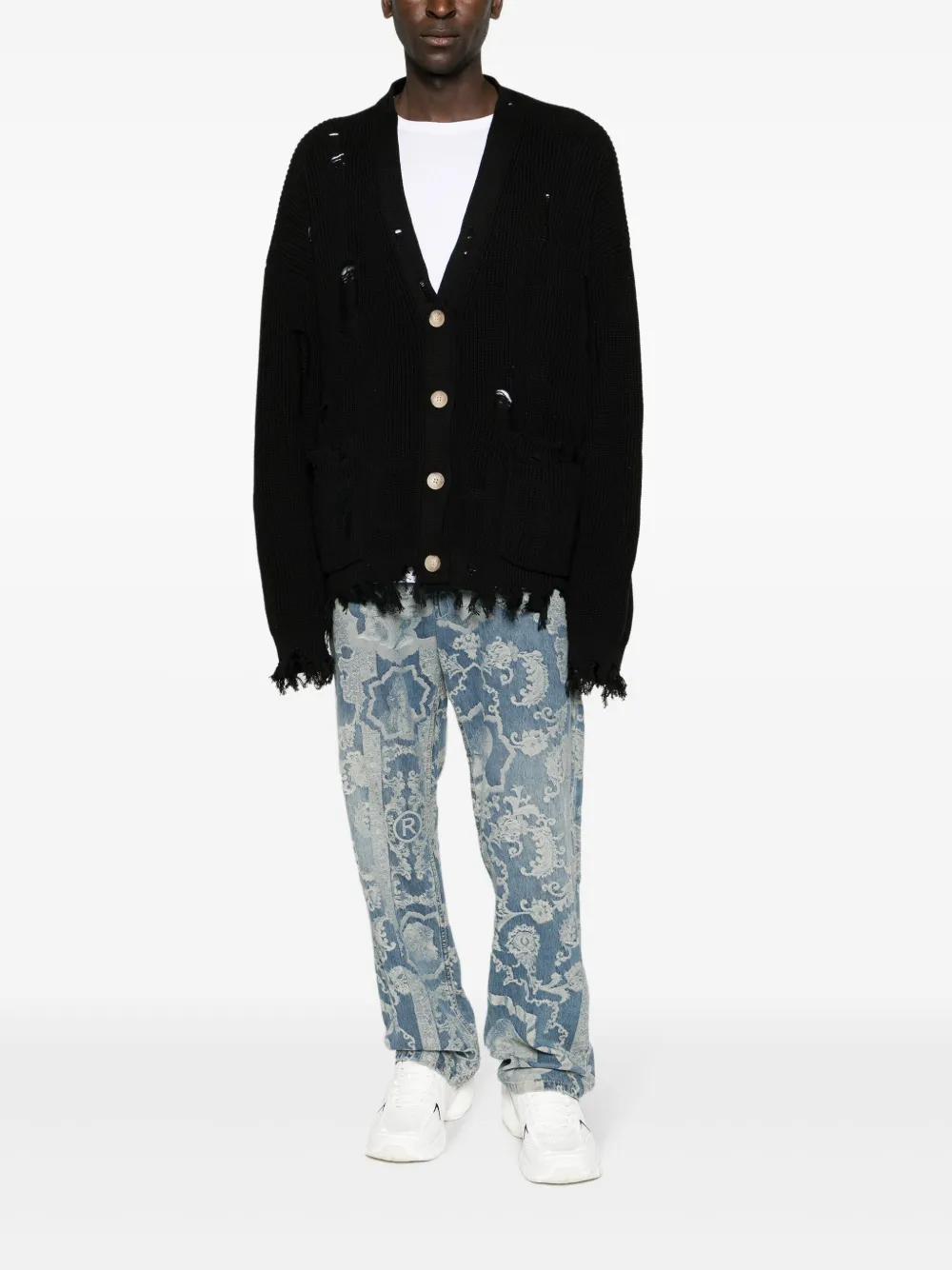 Monochrome Gipsy Distressed Cardigan In Black