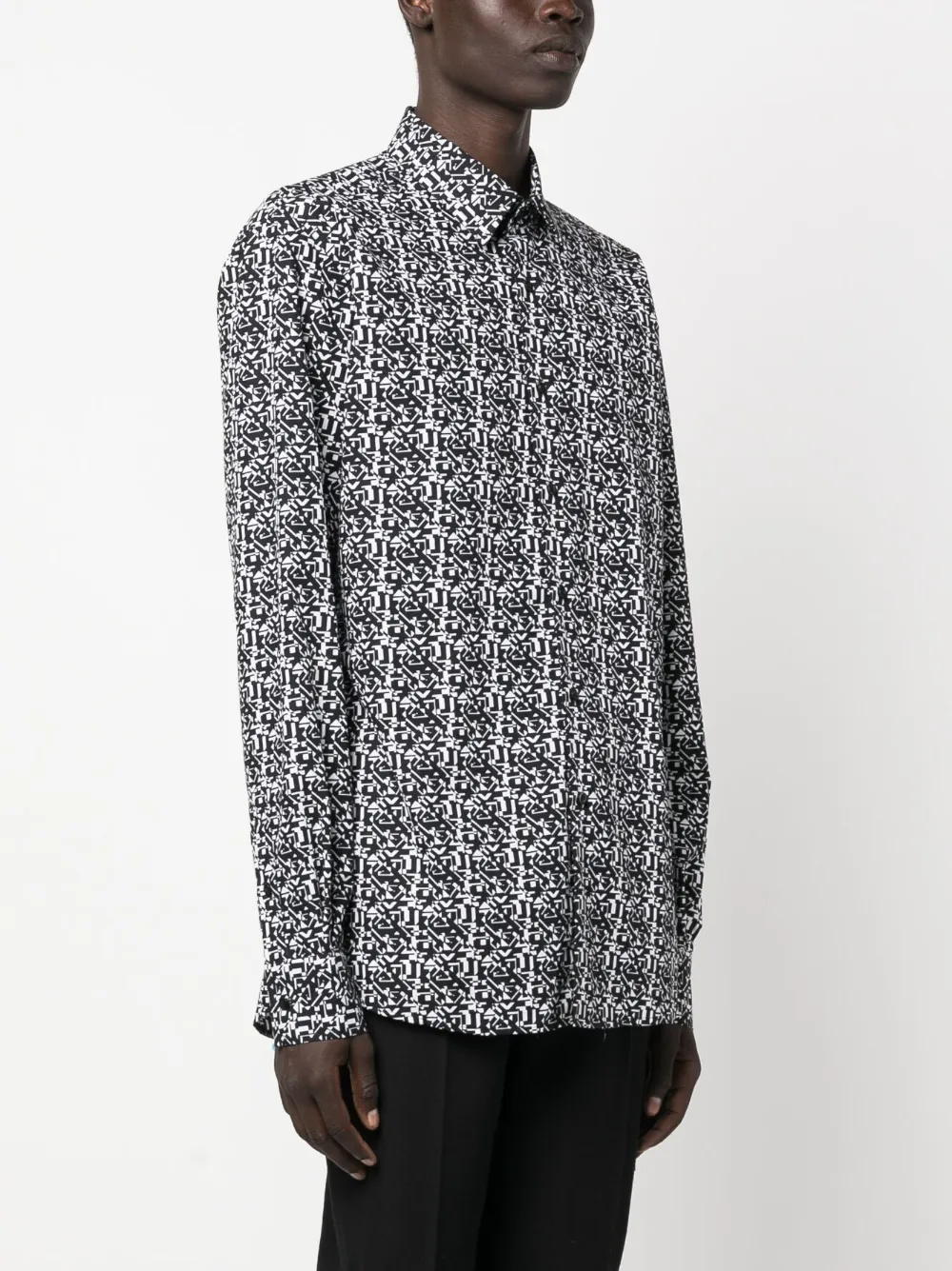 Karl Lagerfeld Abstract-pattern Long-sleeve Shirt In Black