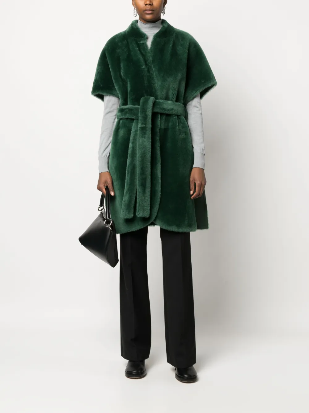 Liska belted reversible shearling coat - Groen