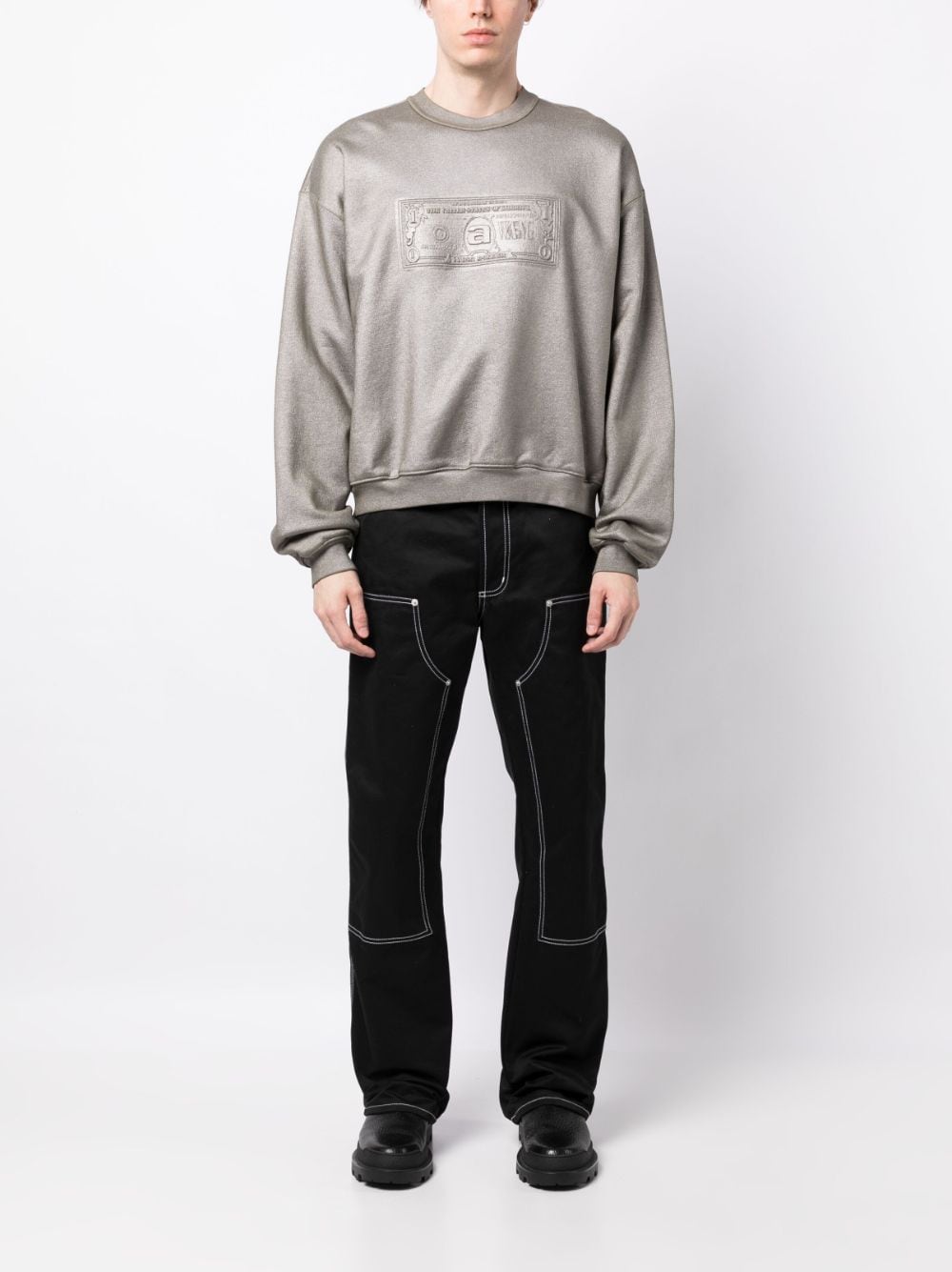 Shop Alexander Wang Logo-embossed Metallic-finish Sweatshirt In Grey