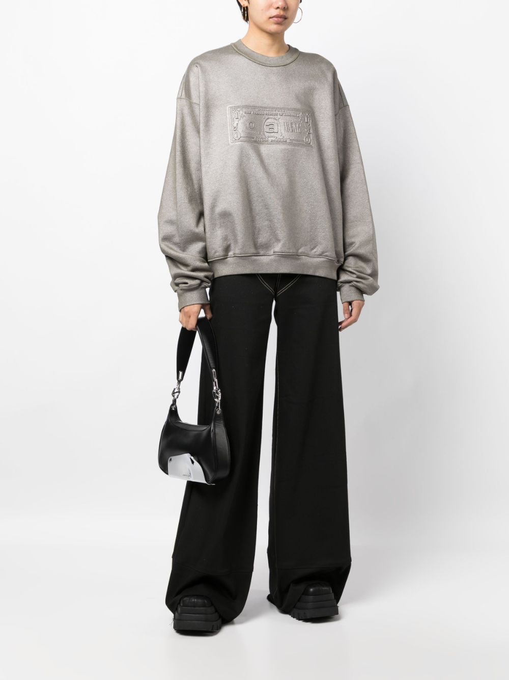 Shop Alexander Wang Logo-embossed Metallic-finish Sweatshirt In Grey