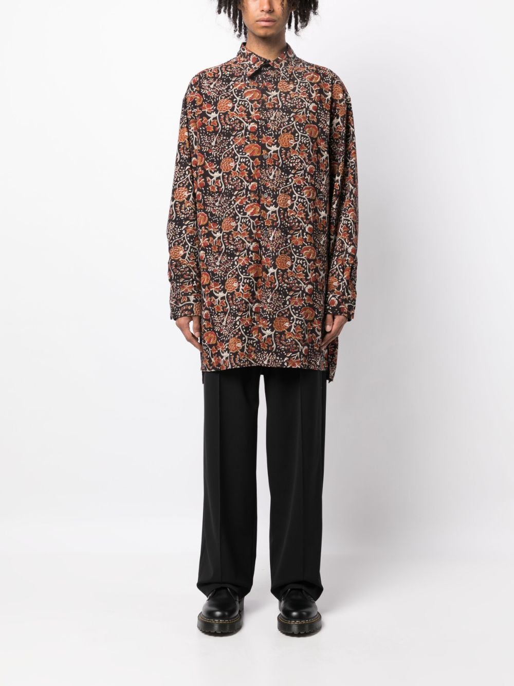 Shop Yohji Yamamoto Floral-print Buttoned Shirt In Brown