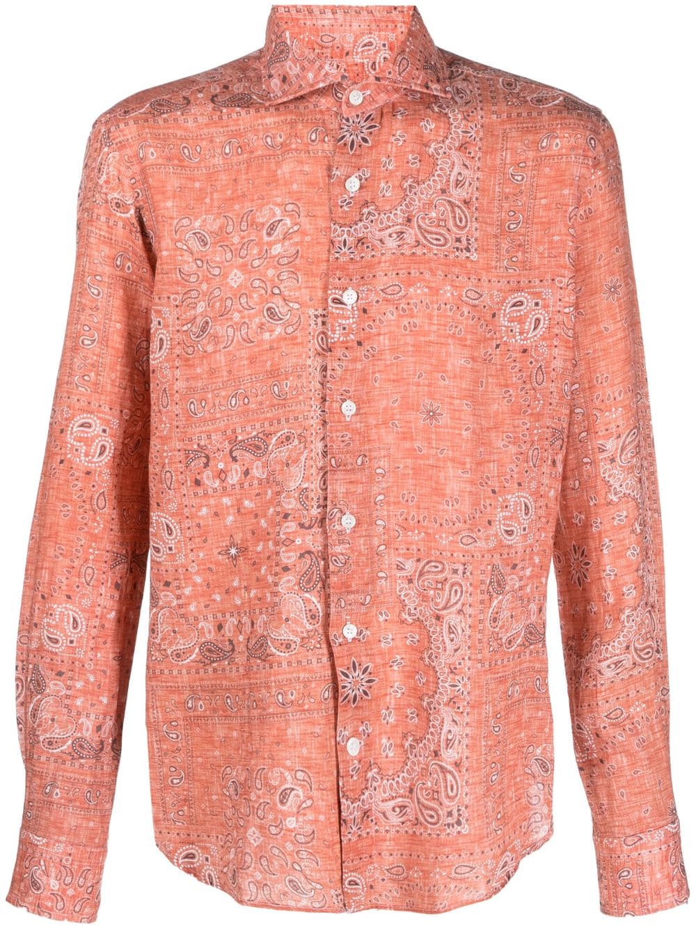 Orian Paisley-print Linen Shirt In Orange