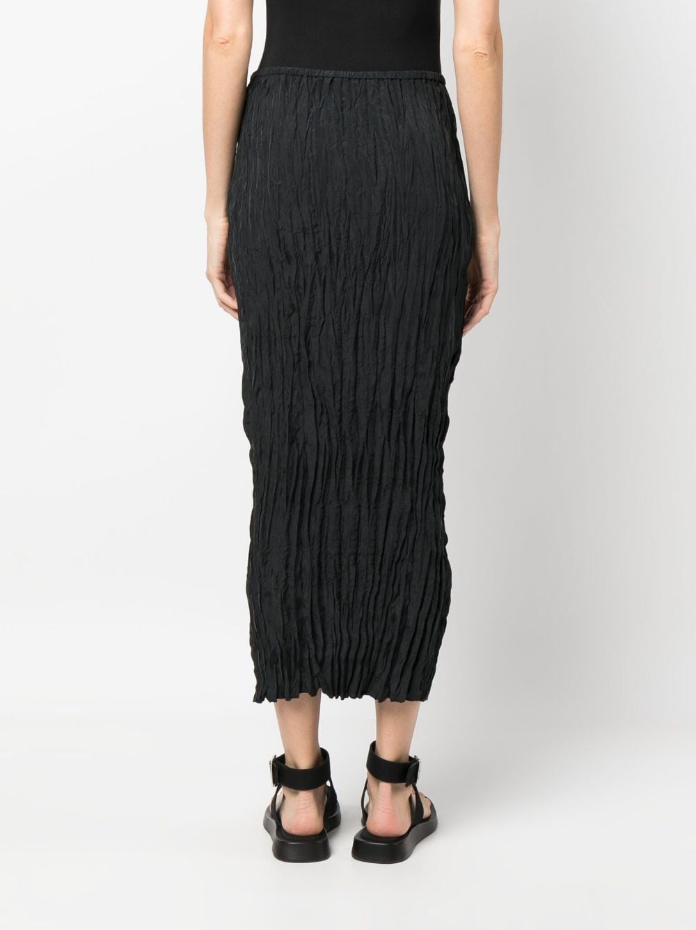 Shop Totême Crinkled Cotton Midi Skirt In Black