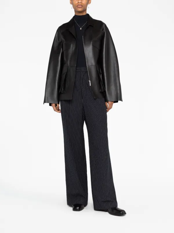 TOTEME Zipped wide-sleeve Leather Jacket | Black | FARFETCH