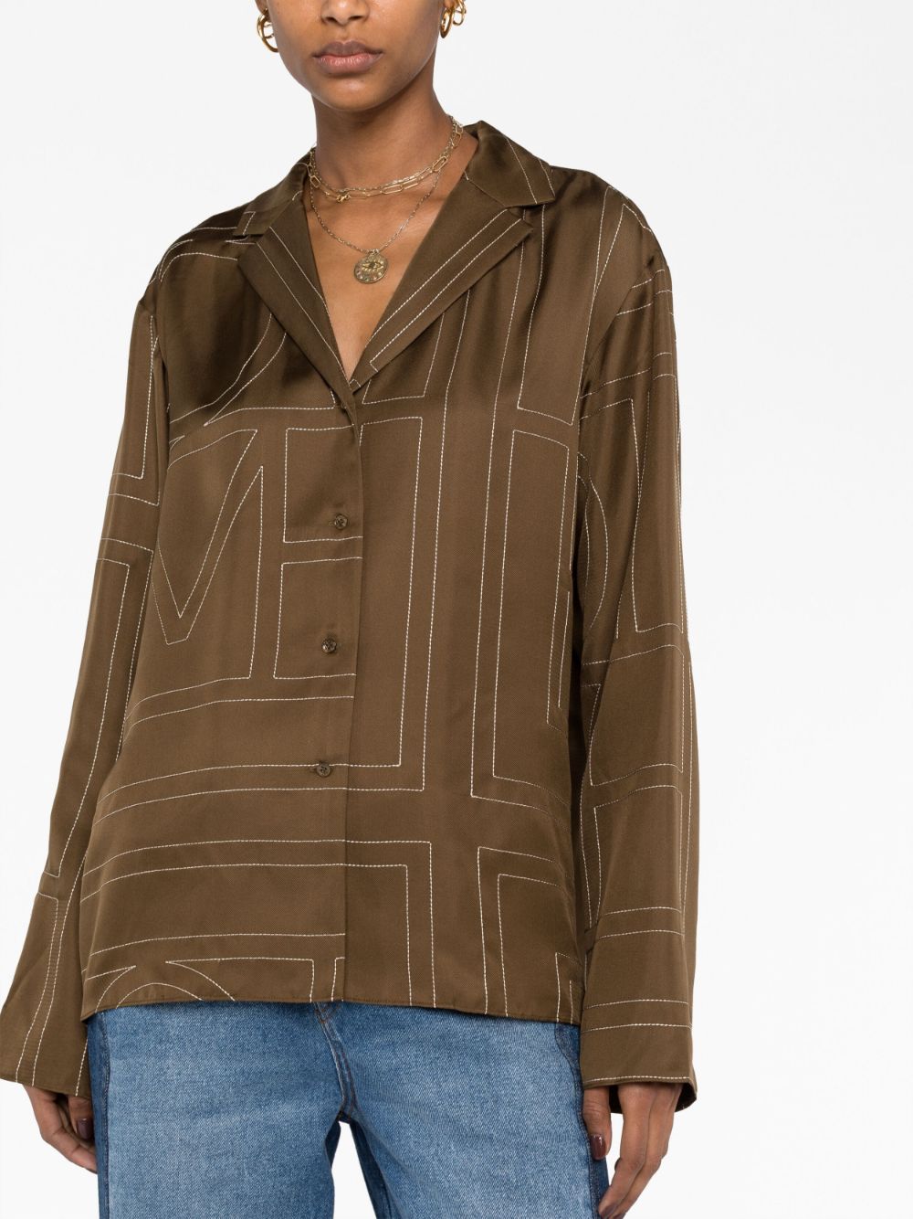 Shop Totême Long-sleeved Stitched Shirt In Brown