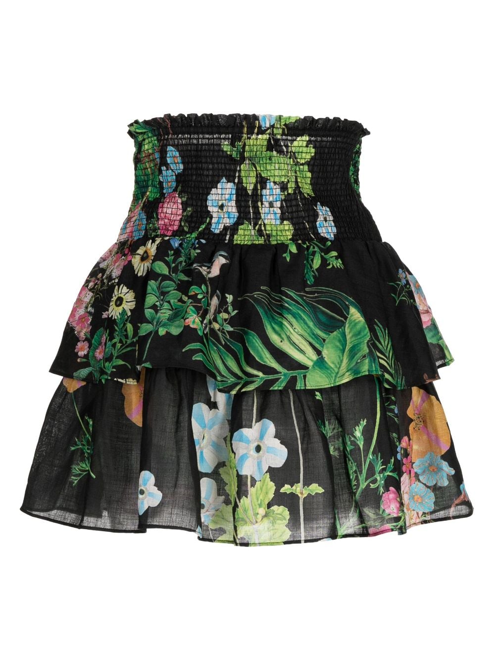 Shop Cynthia Rowley Floral-print Tiered Skirt In Black