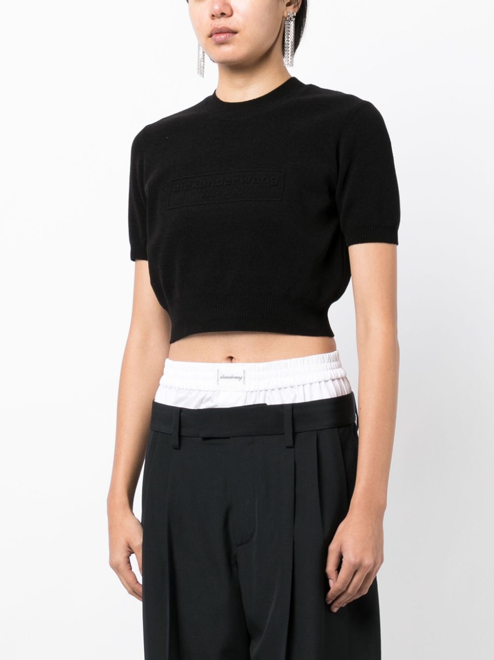 Alexander Wang logo-embossed cropped knitted top Women