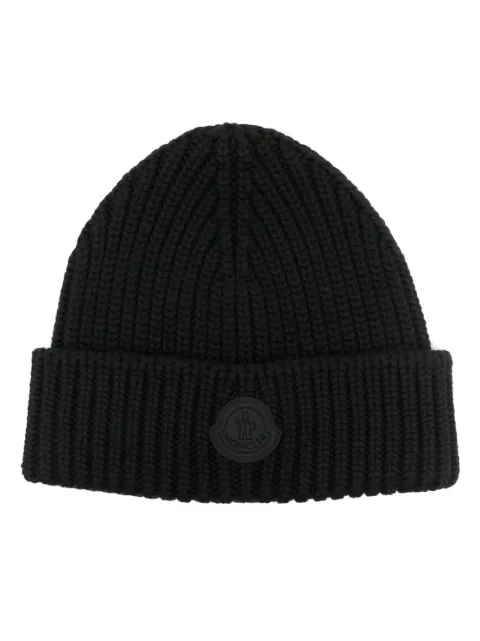 Moncler logo-patch ribbed-knit beanie