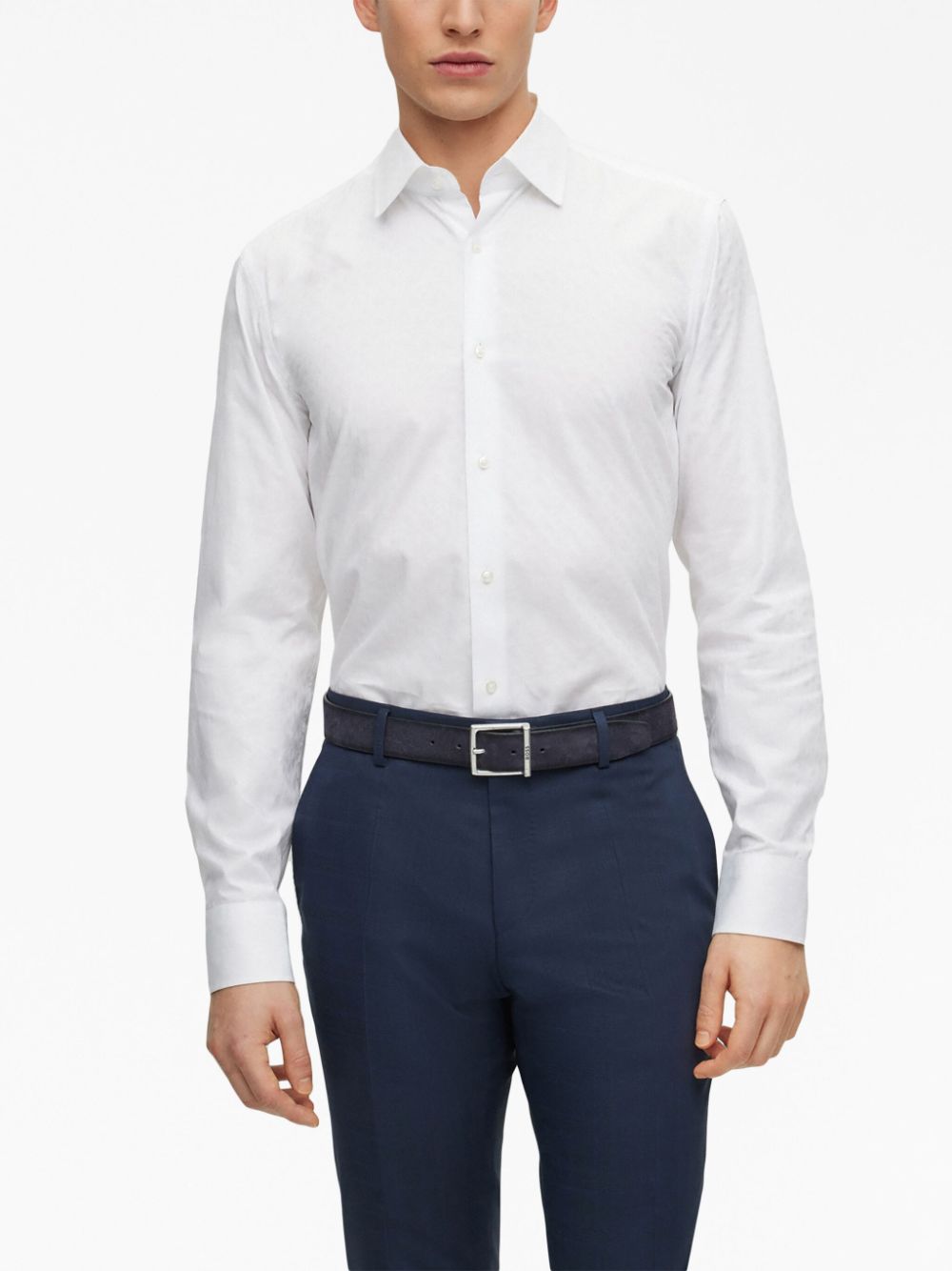 Shop Hugo Boss Abstract-print Cotton Shirt In White