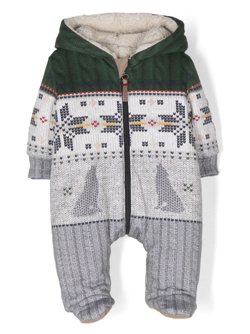 Lapin House Babies' Instarsia-knitted Hooded Onesie In Neutrals