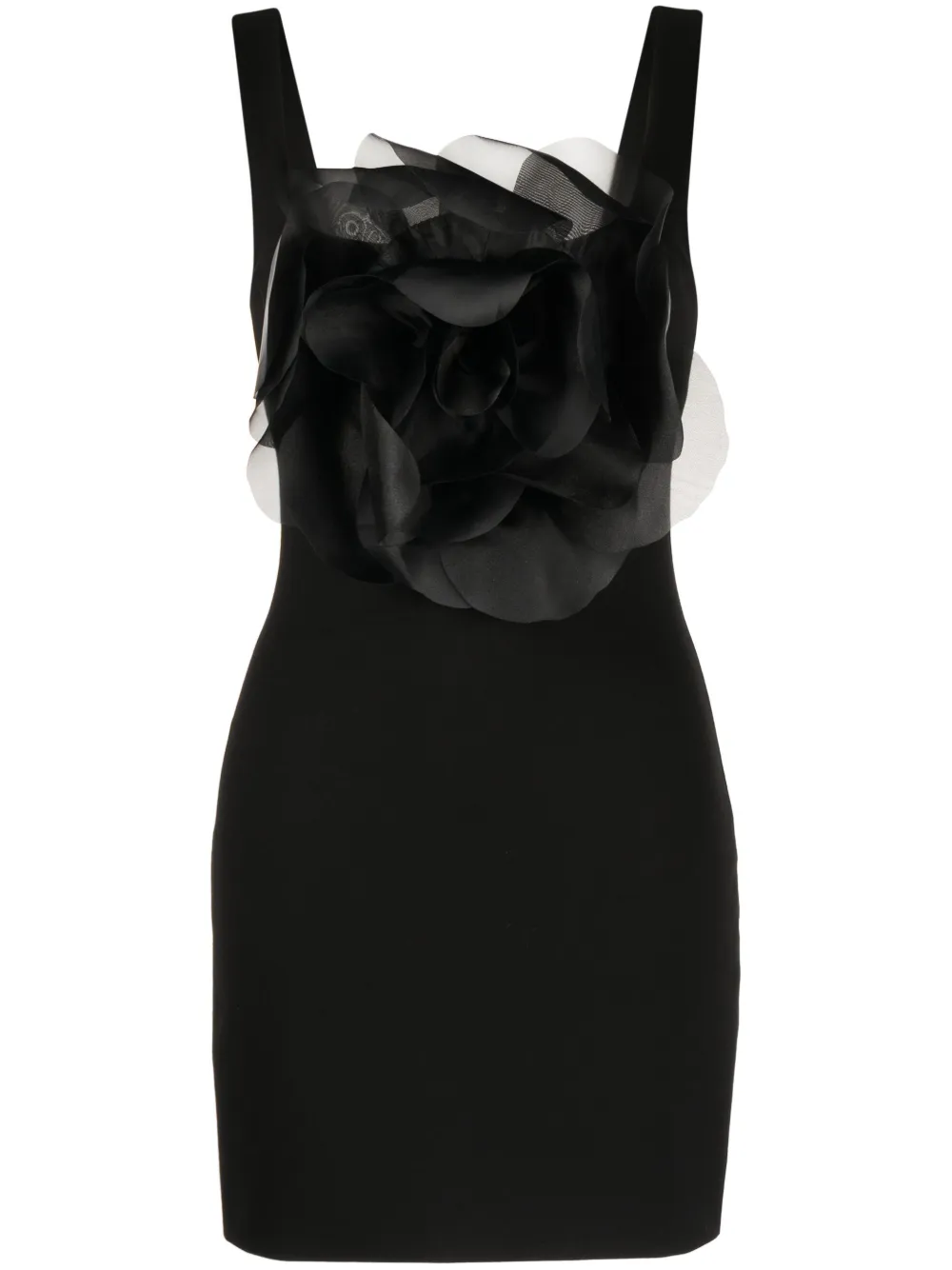 flower-appliqué sleeveless minidress