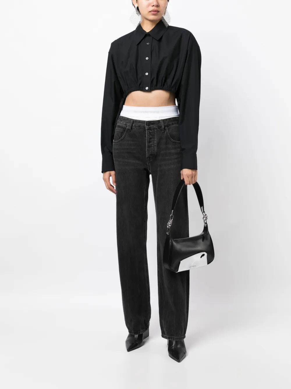 Alexander Wang drawstring cropped cotton shirt - Zwart