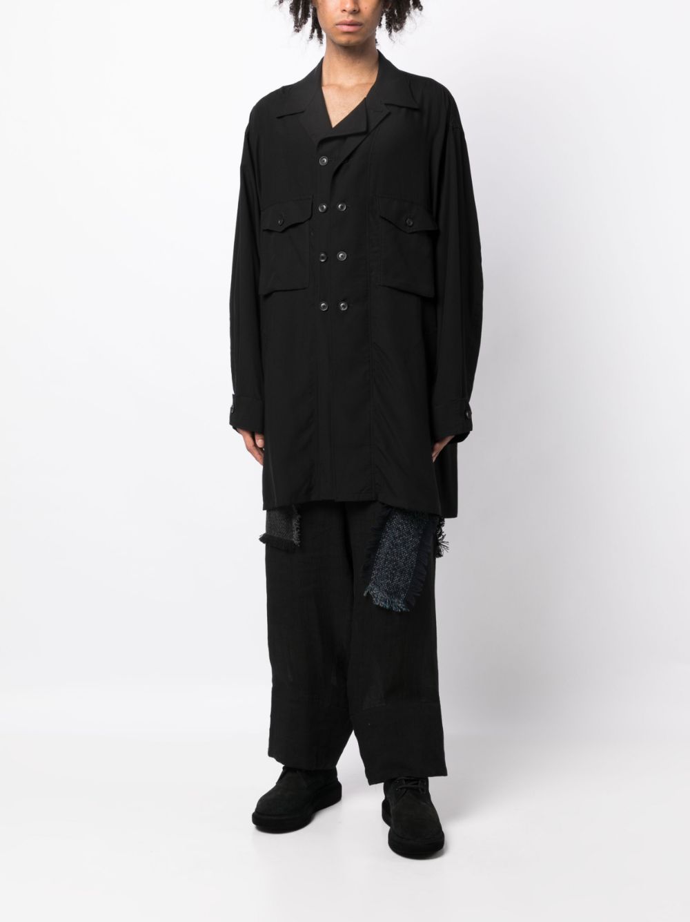 Yohji Yamamoto Overhemd met dubbele rij knopen - Zwart