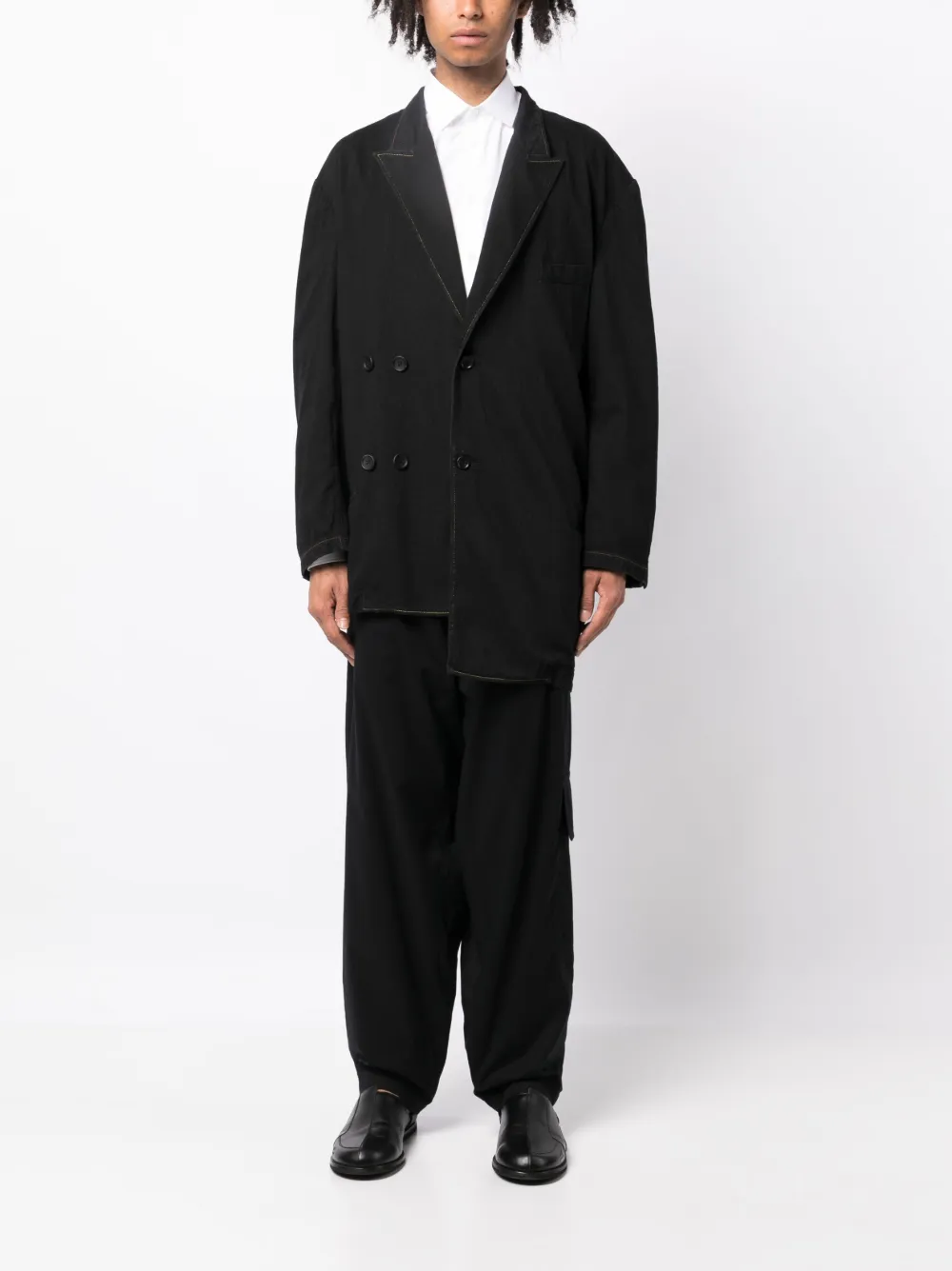 Shop Yohji Yamamoto Peak-lapels Double-breasted Blazer In Black