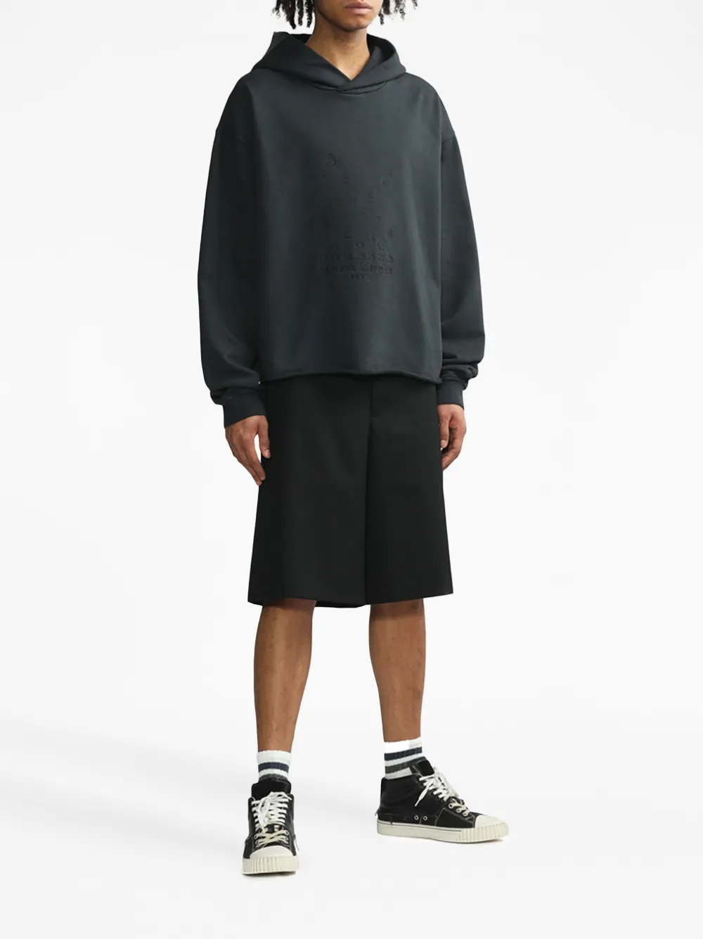 Maison Margiela logo-embroidered cotton hoodie - Zwart