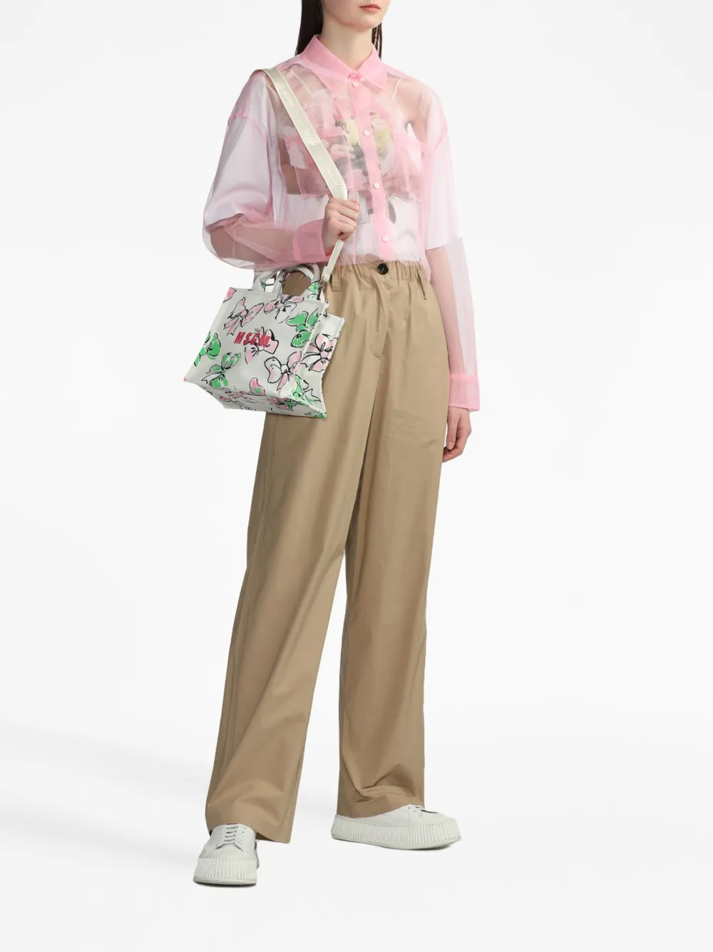 MSGM semi-sheer long-sleeve shirt - Roze