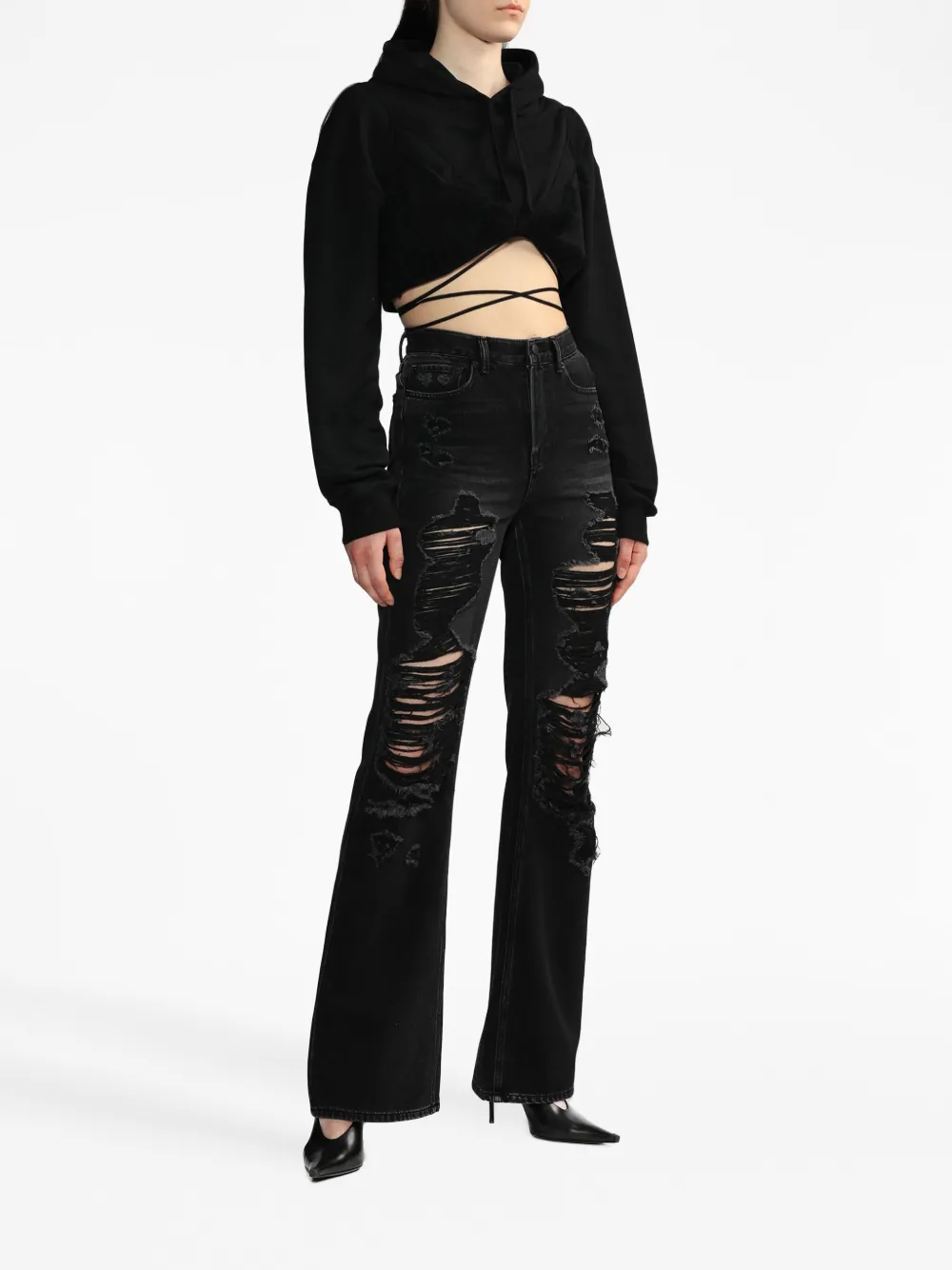 ACT Nº1 self-tie cropped hoodie - Zwart