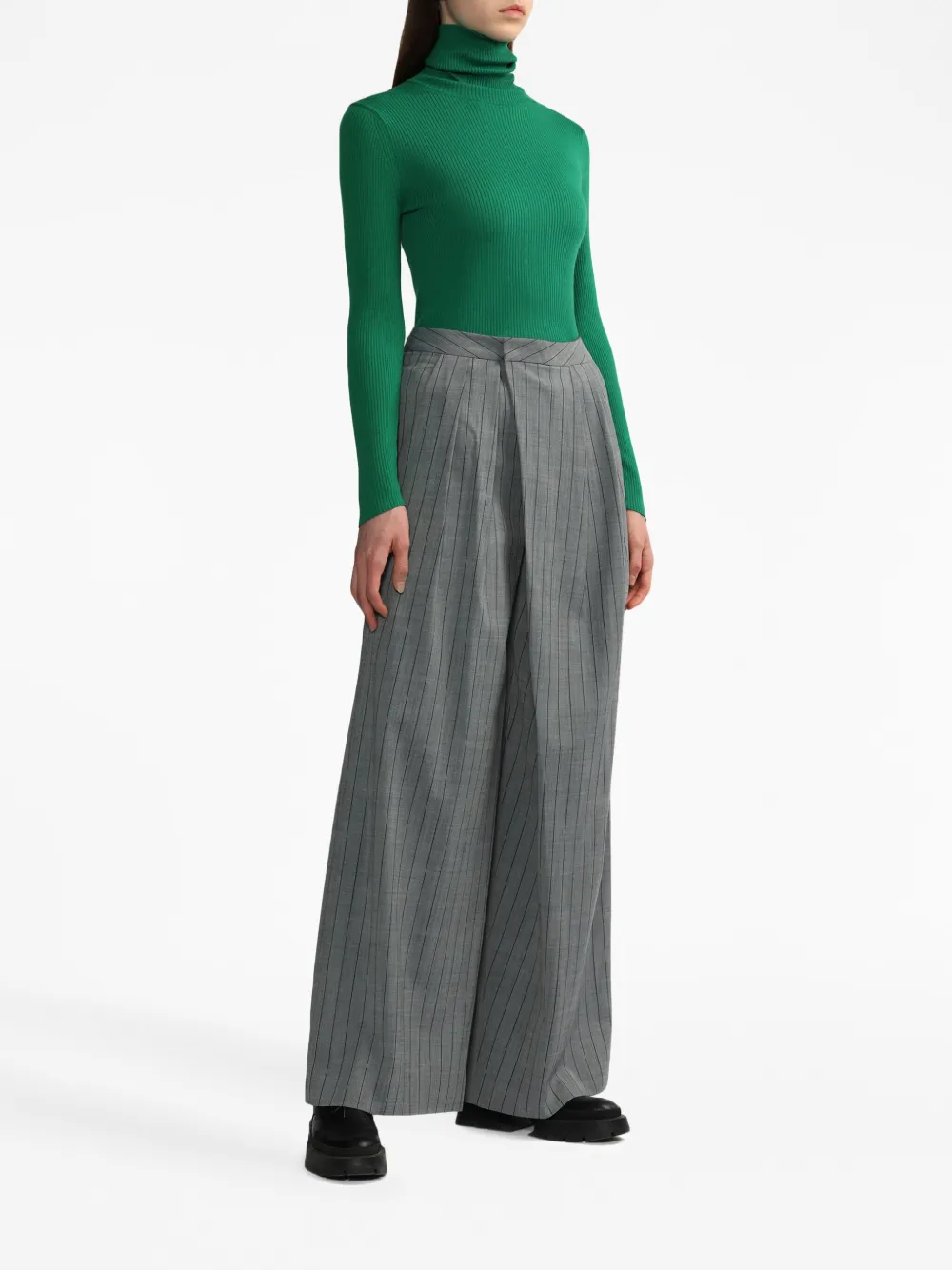Closed ribbed-knit wool jumper - Groen