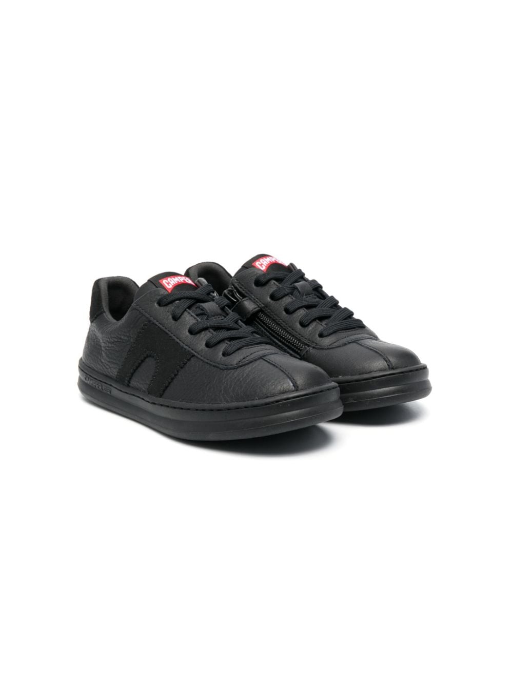 Camper Kids' Logo-patch Leather Sneakers In Black