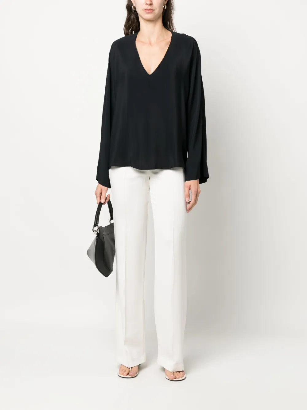 Federica Tosi V-neck long-sleeve blouse - Zwart