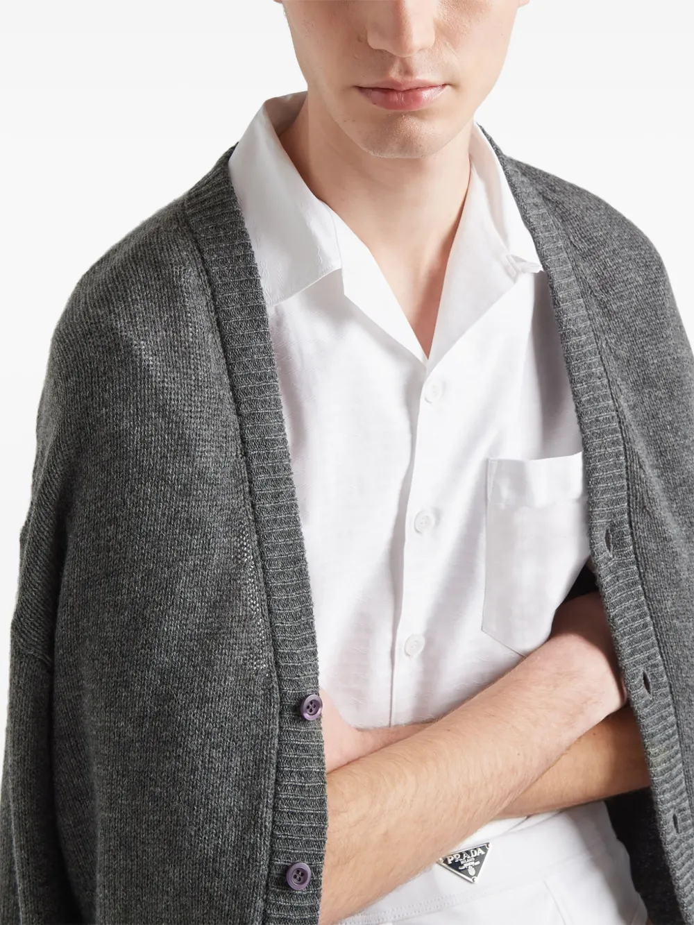 Prada Pocket Short-sleeve Shirt in White, view 4