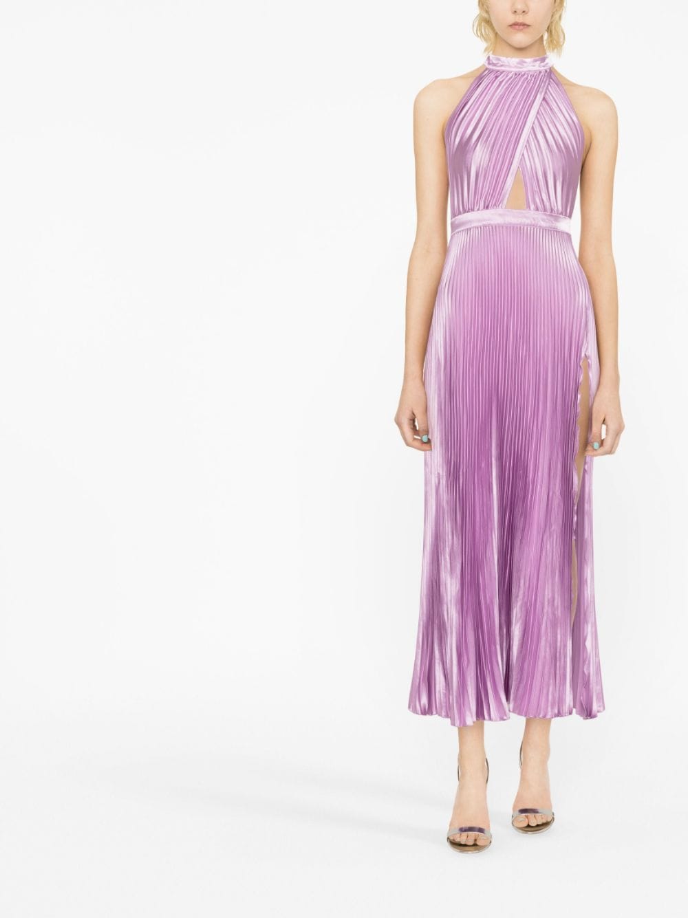 Shop L'idée Pleated Halterneck Dress In Purple