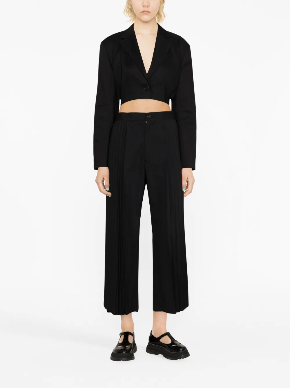 Junya Watanabe pleated cropped trousers - Zwart