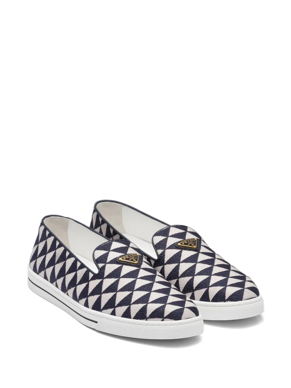 Shop Prada Symbole Triangle-logo Loafers In F02z7 Baltic Blue/chalk White