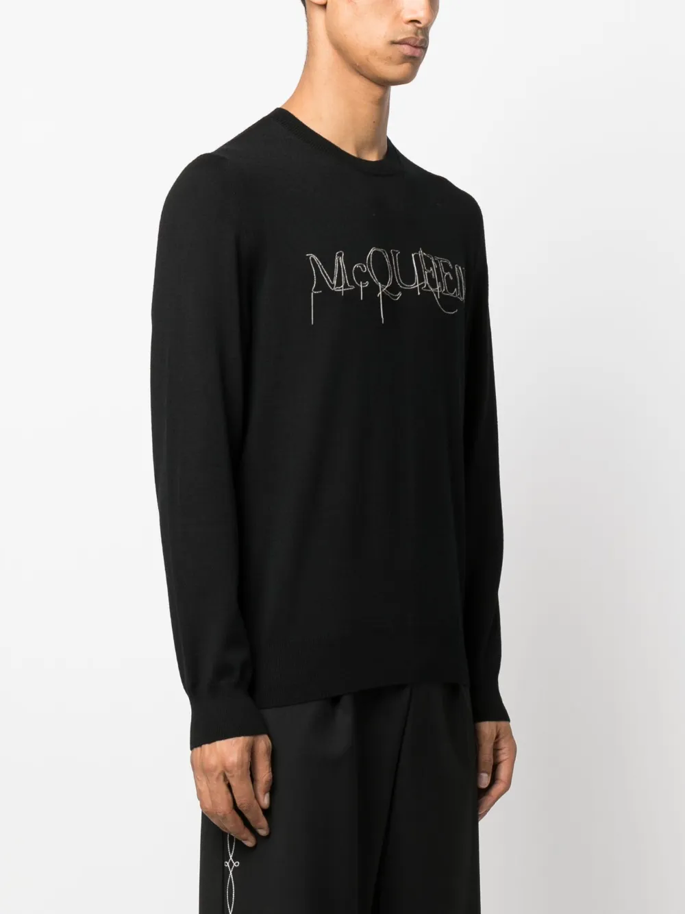 Shop Alexander Mcqueen Embroidered-logo Cotton Jumper In Black