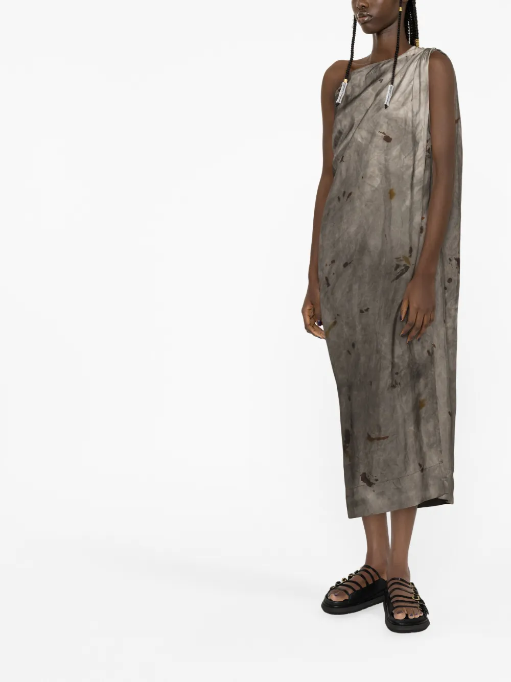 Uma Wang printed one-shoulder dress - Grijs