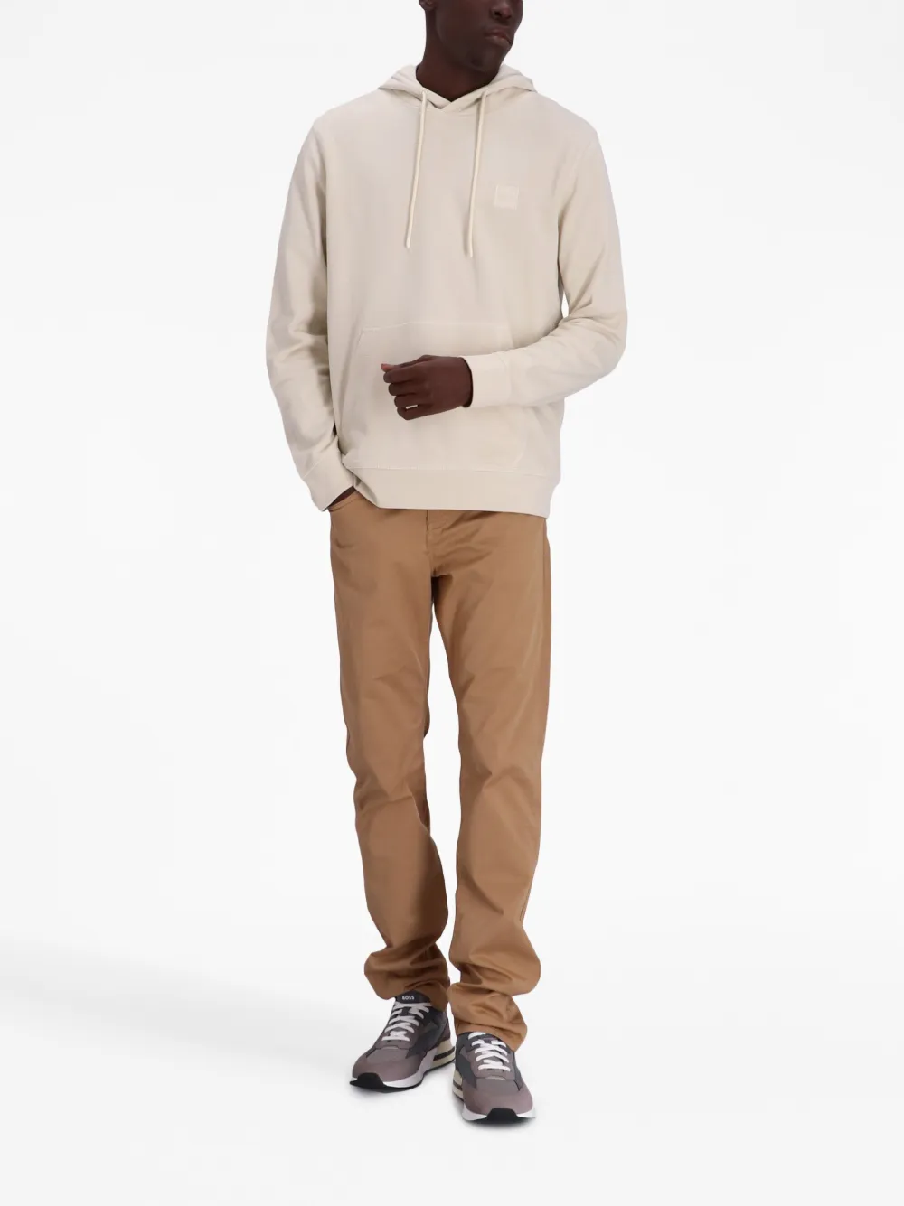 BOSS Hoodie met logopatch - Beige