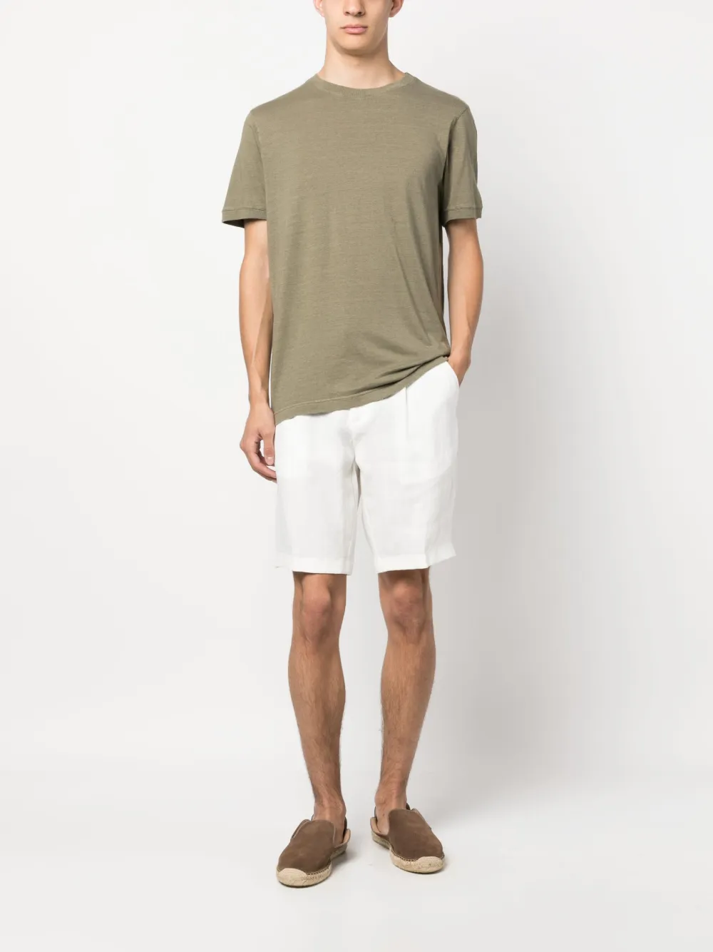 Zanone short-sleeved cotton-lyocell T-shirt - Groen
